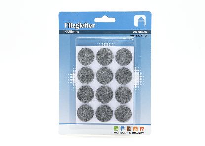 Bild von 24 Filzgleiter, Ø 25 mm, rund, für Stühle, Tische, Möbel, etc. , auf Karte