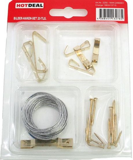 Bild von Bilderhaken Sortiment 19 teilig m.Stahlseil
