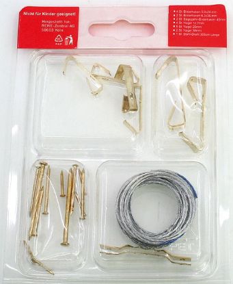 Bild von Bilderhaken Sortiment 19 teilig m.Stahlseil